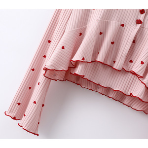 Conjunto de Pijama de Tres Piezas para Mujer, Estampado de Corazones, Transpirable, Suave, de Poliéster/Algodón, Manga Larga, Pantalón Largo, Ropa de Dormir para Primavera/Verano - Product Image 4