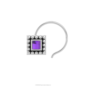 Indian Mores Classic 925 <b>Sterling</b> <b>Silver</b> Square Amethyst Bezel Setting Geometric Body <b>Nose</b> Pin <b>Stud</b> Unisex Women Girls Gift - Product Image 2