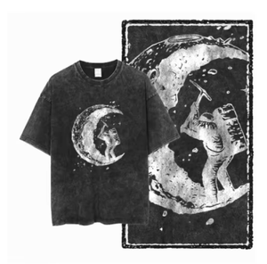 Men's Black Solid Knitted Cotton T-Shirt with Eye Print Street Style O-Neck Short Sleeve Oversized Eco-Friendly Breathable - Product Image 1