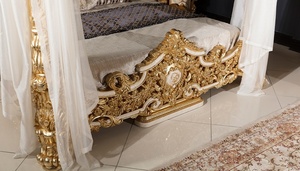 Luxury Royal Mahogany Wood <b>Bedroom</b> Set Gold Carved Four Poster Canopy King Bed with Wardrobe Nightstands and <b>Dressing</b> <b>Table</b> - Product Image 3
