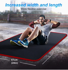 <b>Extra</b> <b>Large</b> Exercise Mat 183cm x 61cm Non Slip Gym Mat for Home Workout Fitness Training Black with Red Edge - Product Image 1