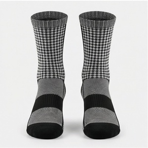 Crew <b>Socks</b> Plaid Pattern Black Gray Knitted Breathable Polyester Spandex Adult Casual Daily Wear Spring - Product Image 1