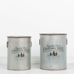 Magnolia <b>Farms</b> Metal Christmas Tree Bucket <b>Set</b> Round Vintage Holiday Greens Decorative Planter Durable - Product Image 2