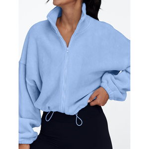 Sudadera extragrande de forro polar azul claro con cremallera para mujer Harry Johnson, cuello alto, hombros caídos, manga larga, corte corto, para otoño - Product Image 4