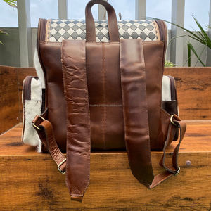 Mochila a cuadros Unisex de gran capacidad, cremallera de cuero genuino a mano, Bolsa duradera deportiva de piel de vaca funcional a la moda - Product Image 5