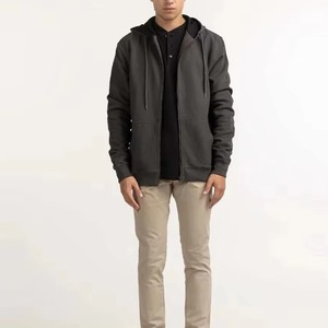 Sudadera con Capucha para Hombre, Color Gris, Corte Regular, Algodón French Terry, Informal, Color Sólido, Diseño con Cierre y Bolsillo Frontal, Ropa de Otoño - Product Image 1