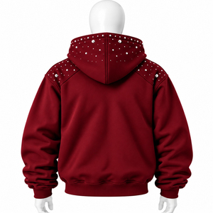Sweat-shirt à capuche zippé pour homme, couleur bordeaux, manches longues, en polaire, style décontracté, prix bas, vente en gros, OEM personnalisé - Product Image 3