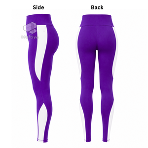 NCNW <b>Women's</b> Workout Set <b>Quarter</b> <b>Zip</b> Top Short Sleeve High Waist Leggings With Contrast White Stripe Sports Activewear Set - Product Image 5