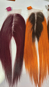 Extensiones de Cabello Humano Virgen Vietnamita de Lujo, Tejido a Crochet, Súper Doble Trama, Teñido Naranja con Raíz Oscura, con Frente de Encaje, 100g - Product Image 4