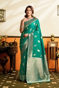 Sari tradicional de seda verde con borde de zari y blusa para bodas, estilo indio-pakistaní para mujer - Product Image 2