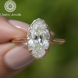 Bague de fiançailles classique pour femme Charm_Jewells en moissanite taille marquise, plaquée or rose, sertie à griffes - Product Image 3