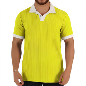 Polo à manches courtes rayé pour homme avec bordure contrastée Coupe classique Vêtement décontracté Tissu tissé Col gris blanc - Product Image 2