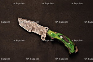 Cuchillo de caza hecho a mano de acero de Damasco con punta de clip, mango de madera Pakka, hoja de espiga completa, herramienta de supervivencia para exteriores de grado industrial - Product Image 5
