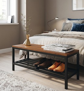 Industrial <b>Shoe</b> Bench <b>Storage</b> <b>Rack</b> Wooden Top Metal Frame Entryway Hallway Corridor Bench Seat Heavy Duty Sitting Stool - Product Image 1