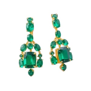 925 Sterling <b>Silver</b> Green Hydro Earring 18K Gold Plated Long Cute Earring With Diamond & Pearl Women Girls Trendy Wedding Gift - Product Image 1