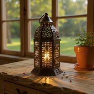 Modern Black Metal <b>Lantern</b> <b>Set</b> Rectangular Perforated Design With Handle Home Decoration - Product Image 5