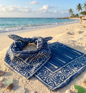 Indian Handmade Block Printed 100% Cotton Bandana-Unisex <b>Square</b> Headscarf & Neck <b>Scarf</b> Floral Pattern Casual Spring/Summer Gift - Product Image 1