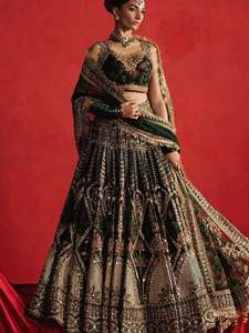 Elegant Black Embroidered Lehenga with Crop <b>Top</b> A-Line Floor-Length Modern Style Contrast Color Handwork Detailing Wrinkle Free - Product Image 1