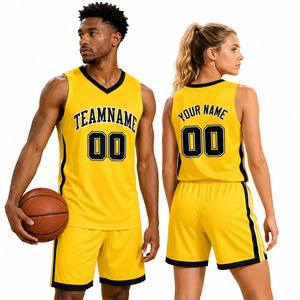 Custom Yellow Basketball Jersey V-Neck Sleeveless Team Name Number Personalized Unisex Adult Mesh Sportswear - Product Image 2