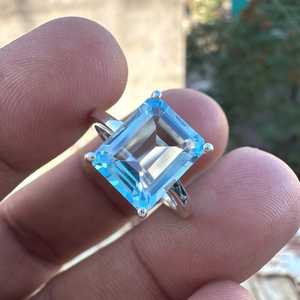 Blue Topaz <b>Ring</b> Sterling Silver Statement Rectangle Gemstone Jewelry Elegant Minimalist Gift For Her Luxury - Product Image 5