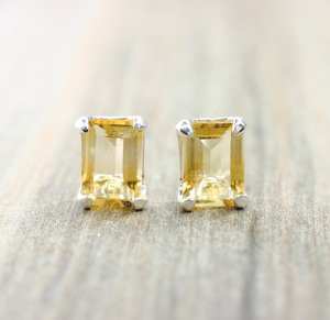 <b>Emerald</b> Cut Citrine <b>Stud</b> Earrings Sterling Silver November Birthstone Minimalist Women Jewelry Wholesale Supplier - Product Image 6