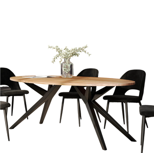 Mesa de Comedor de Alta Calidad Hecha a Mano con Tapa Ovalada de Madera Maciza de Acacia y Patas de Metal Resistente en Negro Mate para el Hogar, la Cocina, la Oficina - Product Image 3