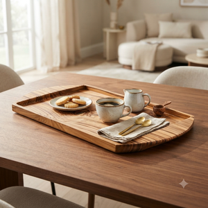 Plateau de service artisanal en bois d'olivier, plateau en bois à bords naturels, plateau de service pour le petit-déjeuner, le café, le thé, la nourriture, décoration pour restaurant et maison - Product Image 3