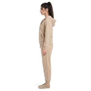 Conjunto Deportivo Casual para Mujer, Color Beige, Lavado Ácido, Sudadera con Capucha y Cierre, Pantalones Jogger, Manga Larga - Product Image 2