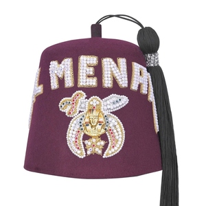Chapeau Fez Shriners en Laine Bordeaux avec Lettres Brodées de Strass sur 2 Rangs, Chapeau Cérémoniel Maçonnique Personnalisé - Product Image 1