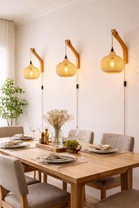 Handwoven Bamboo <b>Wall</b> <b>Sconce</b> Boho Wicker <b>Light</b> E27 Natural Woven <b>Wall</b> Lamp Rustic Home Decor Supplier Manufacturer - Product Image 2