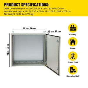 Armadio Elettrico NEMA 4 per Esterni 60x60x30 cm IP65 Impermeabile Antipolvere in Acciaio al Carbonio Laminato a Freddo per Strumentazione Elettronica - Product Image 5