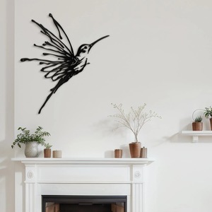 Décoration murale moderne en métal noir, silhouette abstraite d'oiseau colibri en fil métallique - Product Image 1