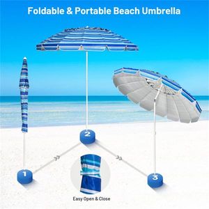 8 Ft UV Protected Beach <b>Umbrella</b> with 16 Ribbed <b>Windproof</b> Frame - Product Image 5