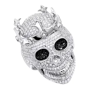 Bague de luxe pour homme EtherStar 3.50ct en or avec diamant de laboratoire, crâne 3D, couronne, yeux noirs, style hip-hop glacé, bague statement - Product Image 3