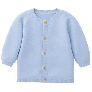 Cardigan en tricot texturé bleu ciel pour bébé, en coton doux, à manches longues, boutonné devant, pour nouveau-né, nourrisson, tout-petit - Product Image 1