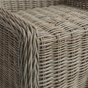 Handwoven Scandinavian Linen Upholstered Rattan <b>Dining</b> Chair Elegant Outdoor Wicker <b>Armchair</b> High Back Accent Cafe Garden - Product Image 6