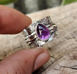 Wholesale Natural Amethyst <b>Spinner</b> <b>Ring</b> 925 Sterling <b>Silver</b> Handmade Purple Gemstone Meditation Fidget <b>Ring</b> Unisex Wedding Party - Product Image 2