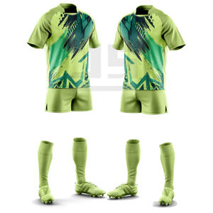 Tenue de rugby personnalisée : Maillot et short imprimés, respirants, légers, séchage rapide, écologiques, antibactériens, col en V, vêtements de sport - Product Image 2