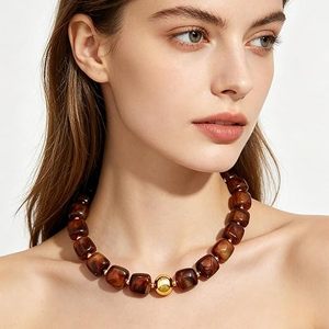 Necklace for Women, <b>Summer</b> Trendy Multicolor Large Square Acrylic Necklace Boho Statement Choker Jewelry Accessories for Vacatio - Product Image 3