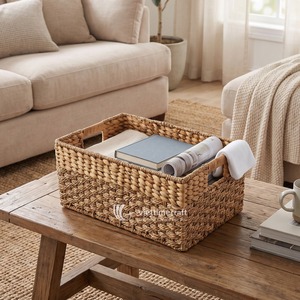 Water Hyacinth Woven Eco-Friendly Storage <b>Basket</b> <b>Rectangular</b> Wicker Organizer with Handles for Bathroom Kitchen Living Room Gift - Product Image 4