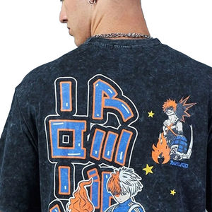 เสื้อยืดผ้าย่นเป็นกรดสำหรับผู้ชายเสื้อยืดลำลองทรงพอดีตัวระบายอากาศทำจากผ้าแคนวาสโพลีเอสเตอร์/ ผ้าฝ้ายคุณภาพสูง - Product Image 2