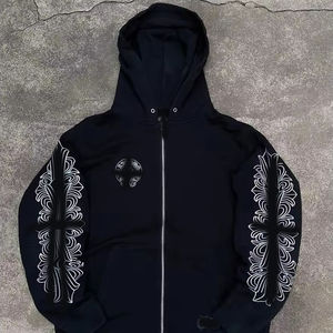 Pull à Capuche Homme Hiver Oversize en Polaire Noir Brodé Coton Spandex, Vente en Gros Usine OEM, Motif Cœur Chromé - Product Image 3