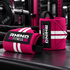 ผ้าพันข้อมือ RHINO FITNESS สีชมพู ทำจากผ้าฝ้าย สำหรับมือซ้าย พร้อมแถบตีนตุ๊กแกสำหรับยกน้ำหนัก - Product Image 1