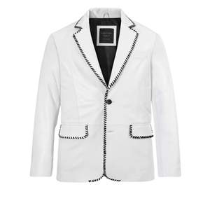 Blazer Blanco Entallado para Hombre, Chaqueta Formal de Un Solo Pecho con Cuello en Contraste - Product Image 2
