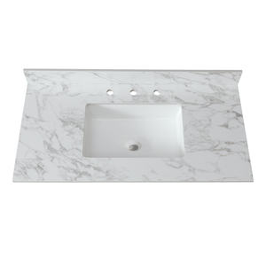 Top Lavabo Rettangolare Sottopiano in Ceramica per Bagno 43x22 Pollici, Top in Pietra Sinterizzata Bianco Carrara - Product Image 2