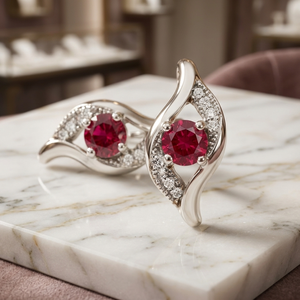 ต่างหูทรงกลมประดับทับทิมแดงขนาด 8 มม. ยาว 3 นิ้ว ประดับเพชร CZ เงินแท้ 925 ชุบทอง 18K ต่างหูแบบห้อย ดีไซน์โดดเด่น ราคาขายส่ง - Product Image 2