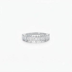 Anillo de Boda de Media Eternidad con Diamantes Cultivados en Laboratorio, Corte Marquesa y Baguette, Certificado IGI, Oro Sólido de 10K, 14K, 18K, Apilable, para Aniversario - Product Image 1