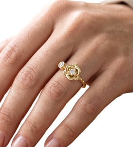 Vivid Rose Flower <b>Diamond</b> <b>Ring</b> Unique <b>Ring</b> Sparkling <b>Ring</b> Round Lab Created <b>Diamond</b> 18K Solid Gold Twist Band Engagement <b>Ring</b> - Product Image 4