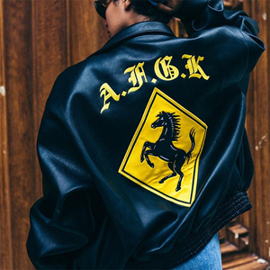 2025 chaqueta de bombardero de béisbol de cuero con logotipo bordado personalizado para hombre, venta al por mayor, patrón de letras - Product Image 5