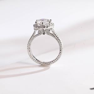 Anillo de Doble Banda con Halo Pavé y Diamante Solitario de Corte Redondo Cultivado en Laboratorio para Mujer, Oro Blanco de 10K, Regalo de Promesa de Boda para Enamorados - Product Image 5